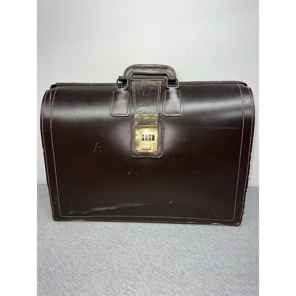 Vintage Korchmar Brown Leather Doctor Bag Briefcase Attache Combo Lock USA